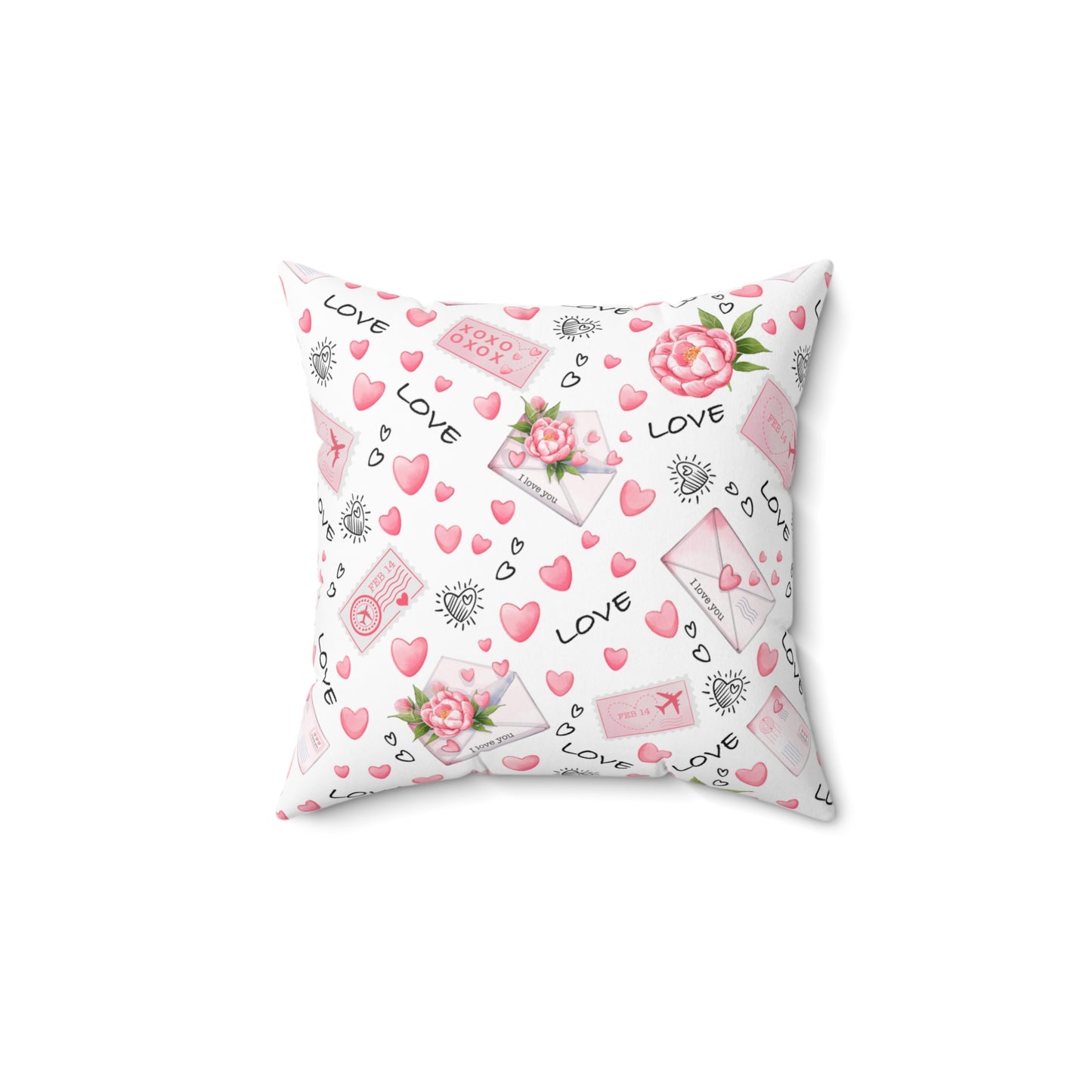 Romantic Hearts & Love Letter Spun Polyester Square Pillow