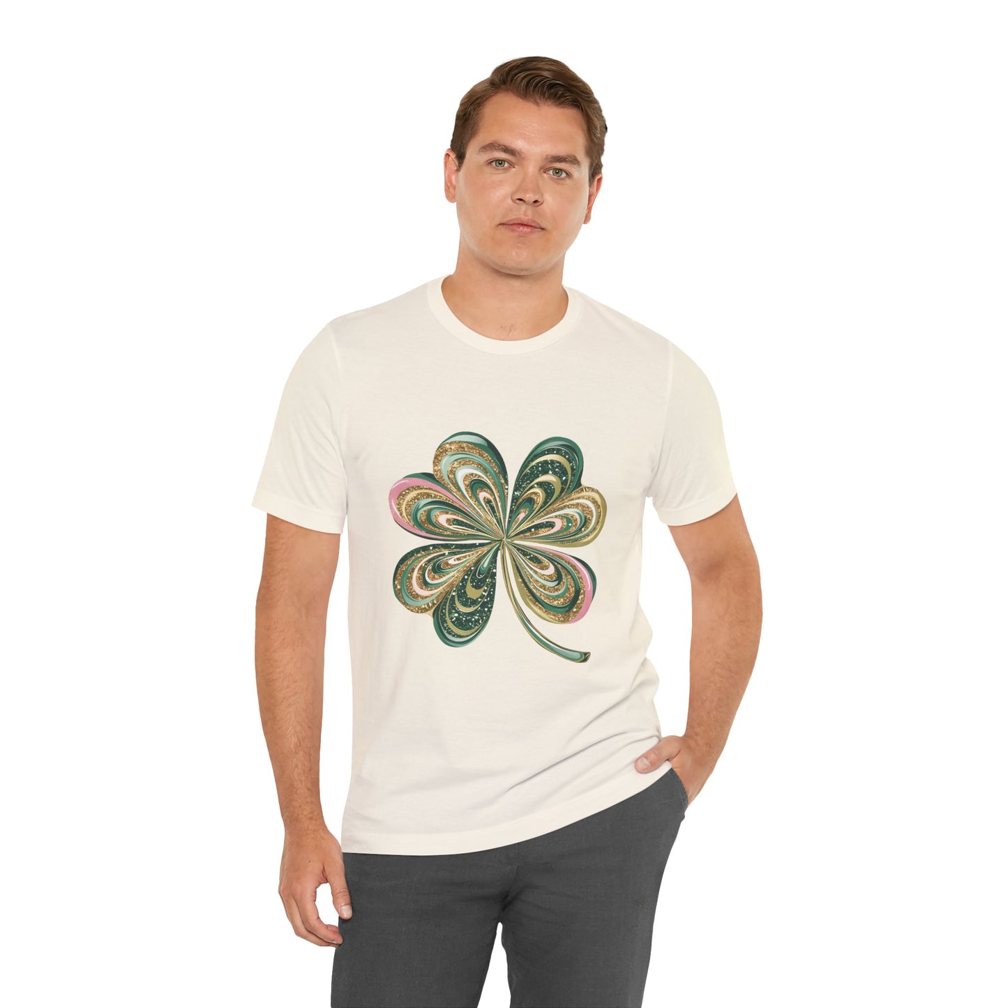 Artistic Shamrock T-Shirt | Gold and Green Swirl Clover Design | St. Patrick's Day Fashion Tee