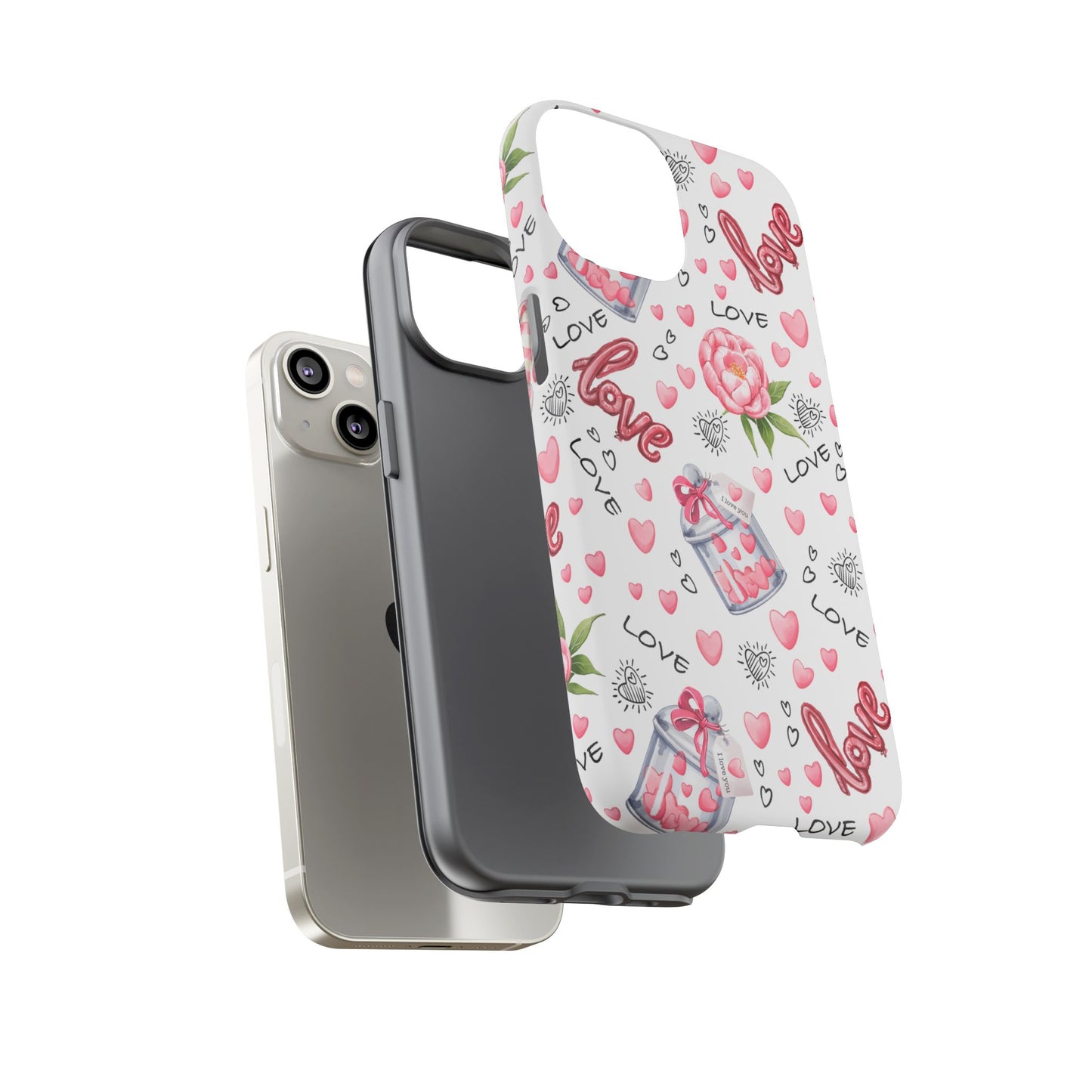 Romantic Heart & Floral Love Durable Phone Case