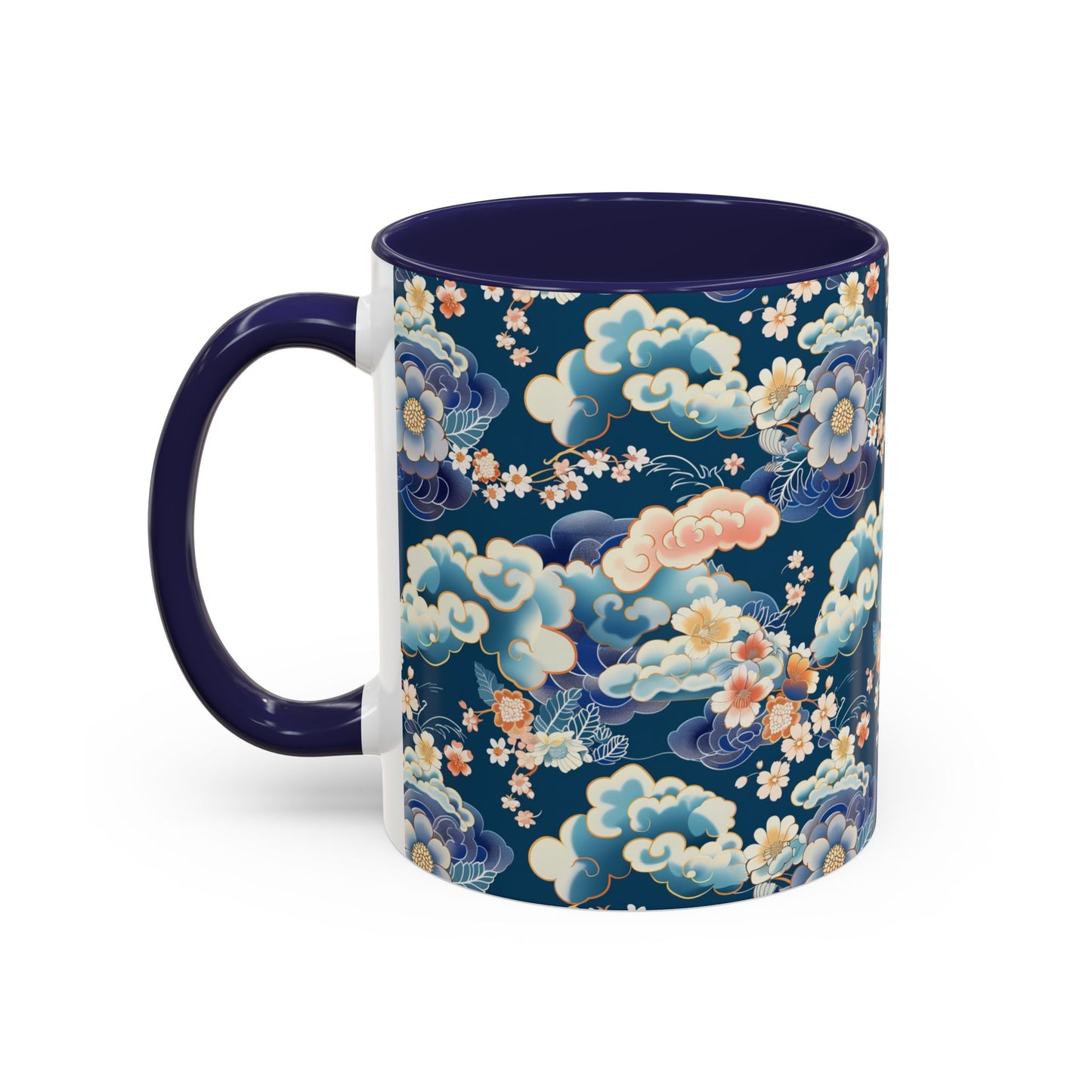 Elegant Japanese Floral & Cloud Ceramic Mug