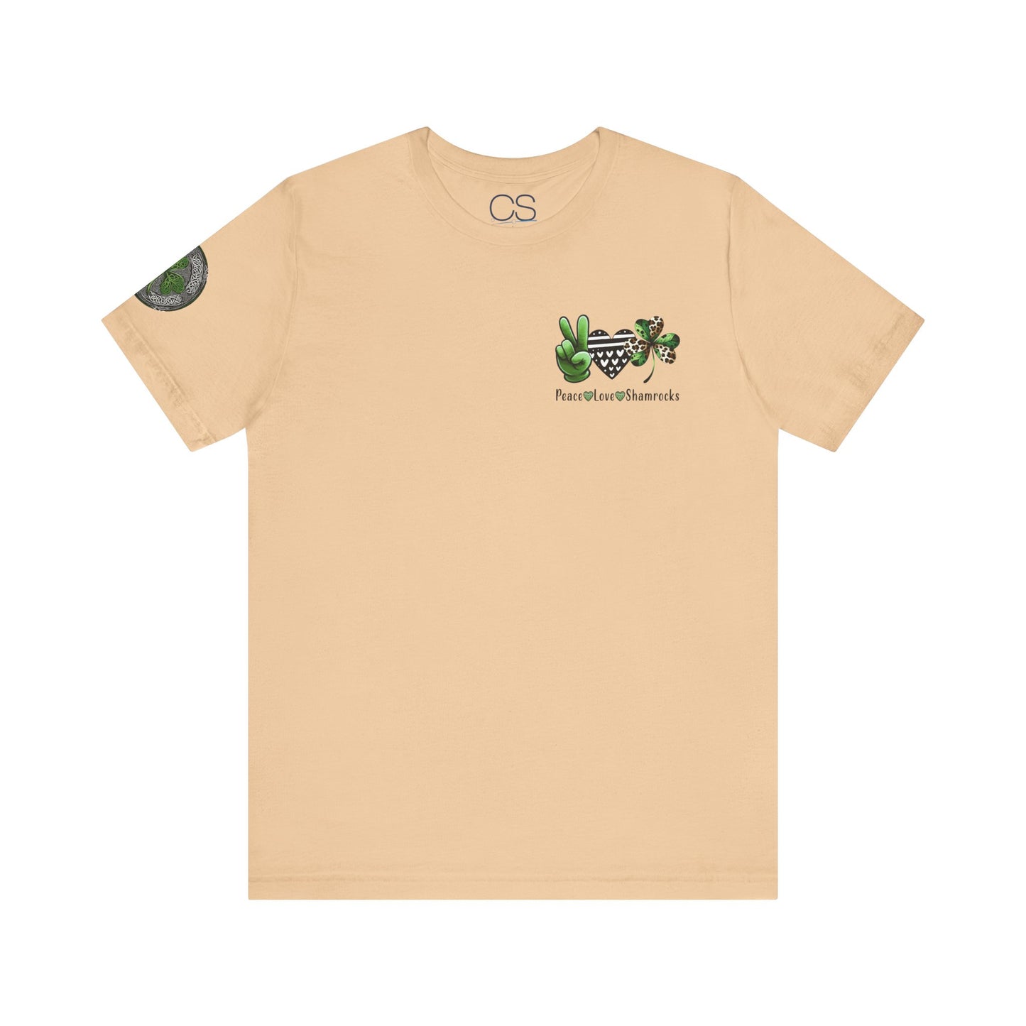Farm Fresh Four Leaf Clover T-Shirt | Peace Love Shamrocks Double-Sided Design | St. Patrick's Day Vintage Style Tee