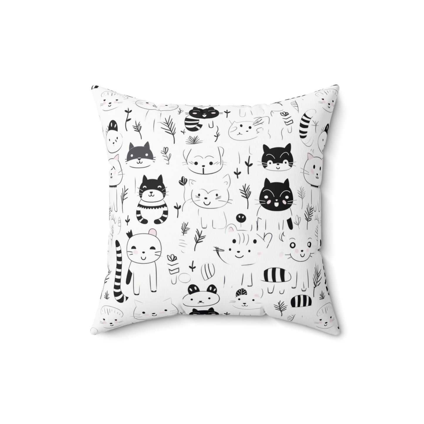 Charming Kitty-Themed Spun Polyester Throw Pillow