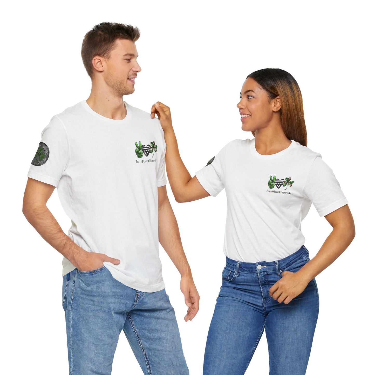 Farm Fresh Four Leaf Clover T-Shirt | Peace Love Shamrocks Double-Sided Design | St. Patrick's Day Vintage Style Tee