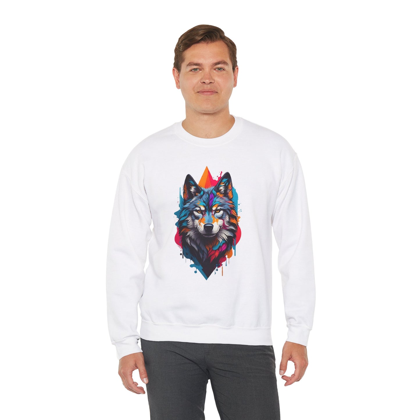Vibrant Wolf Art Crewneck Sweatshirt - Watercolor Style Graphic