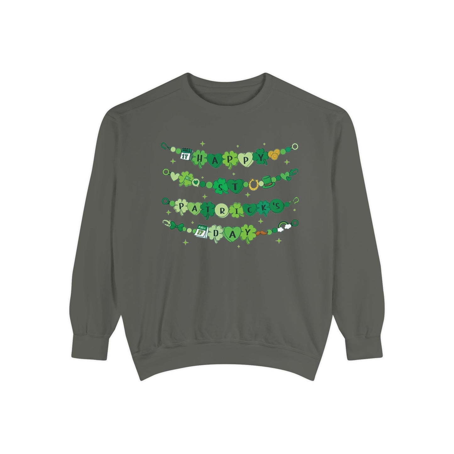 Happy St. Patrick's Day Sweatshirt | Festive Green Charm Bracelet Design | Irish Holiday Sweater