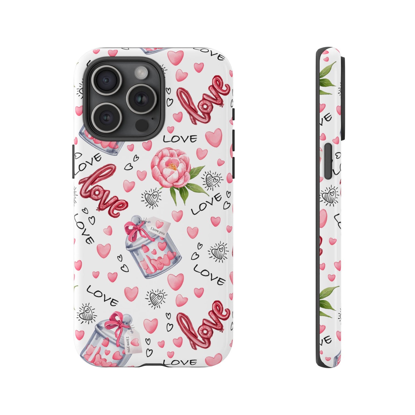 Romantic Heart & Floral Love Durable Phone Case