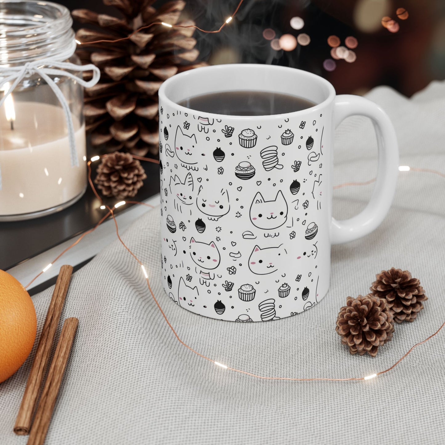 Purr-fectly Adorable Cat & Cupcake Print Ceramic Mug