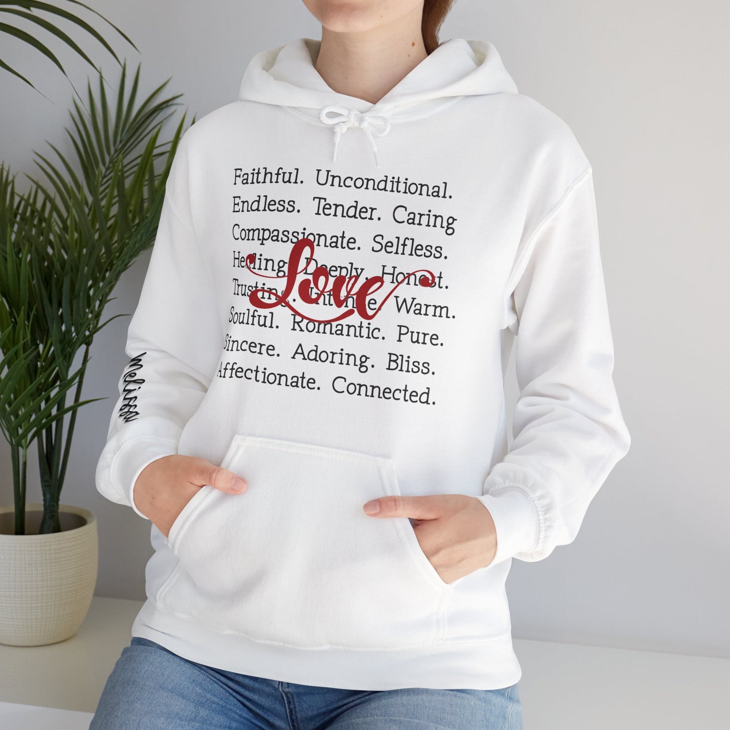 Personalized Love Words Hooded Sweatshirt - Customizable with Your Lover's Name