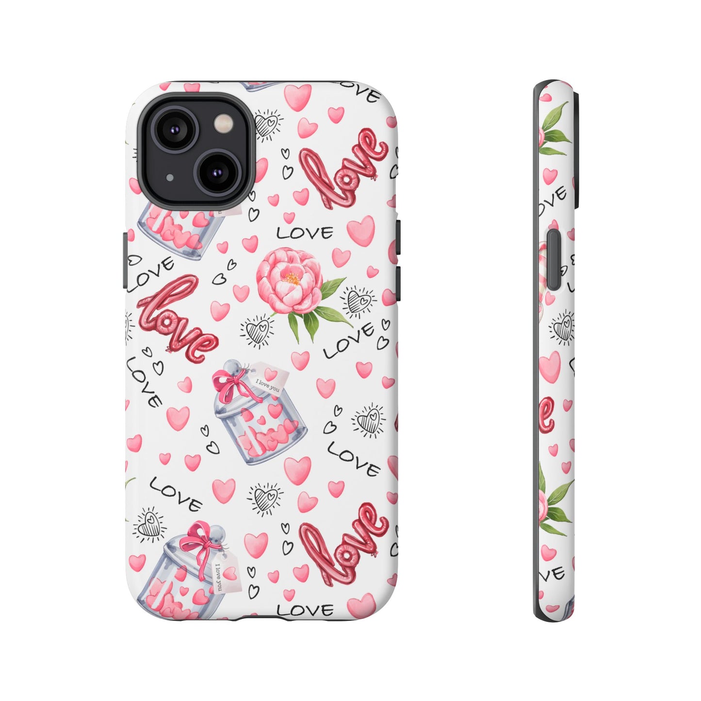 Romantic Heart & Floral Love Durable Phone Case