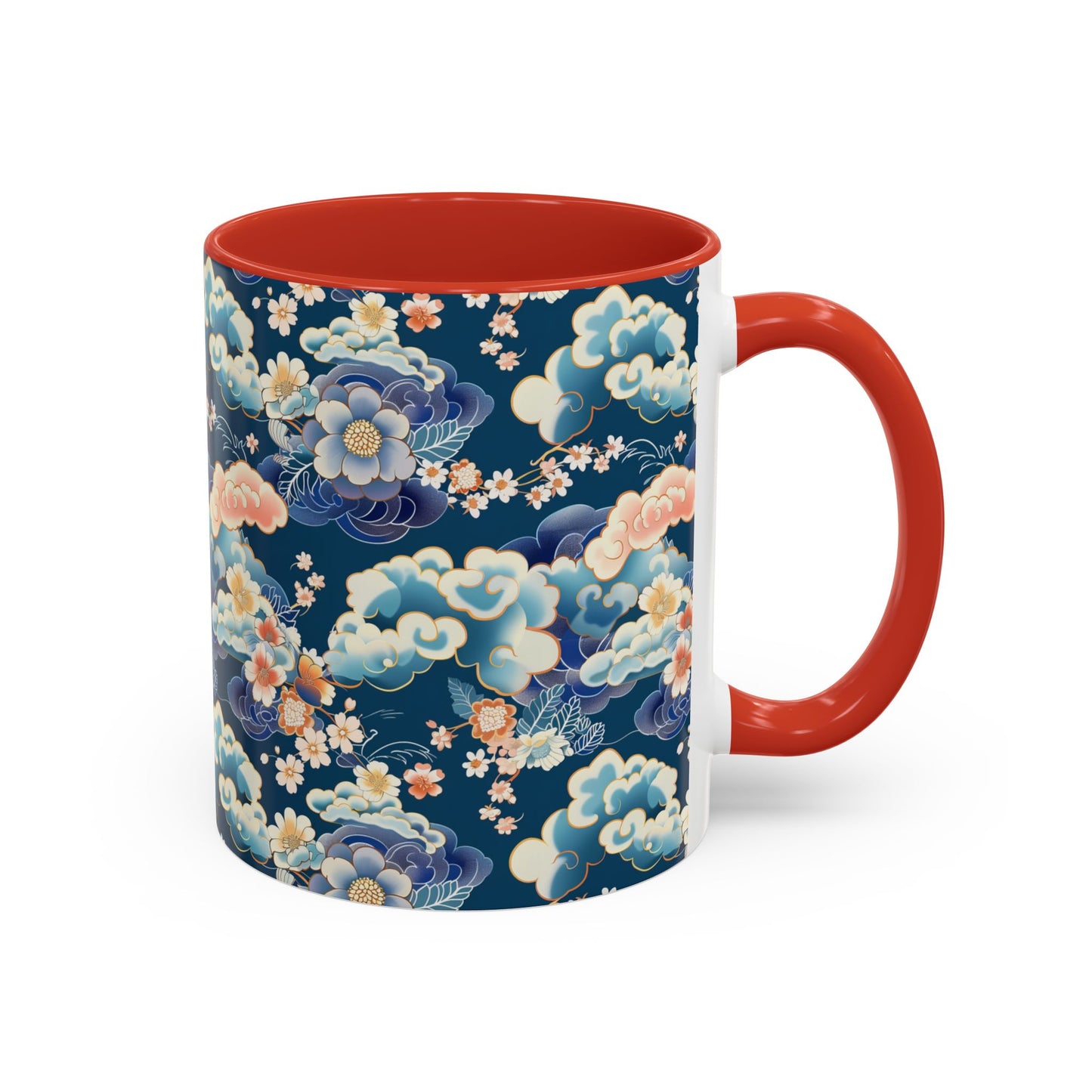 Elegant Japanese Floral & Cloud Ceramic Mug