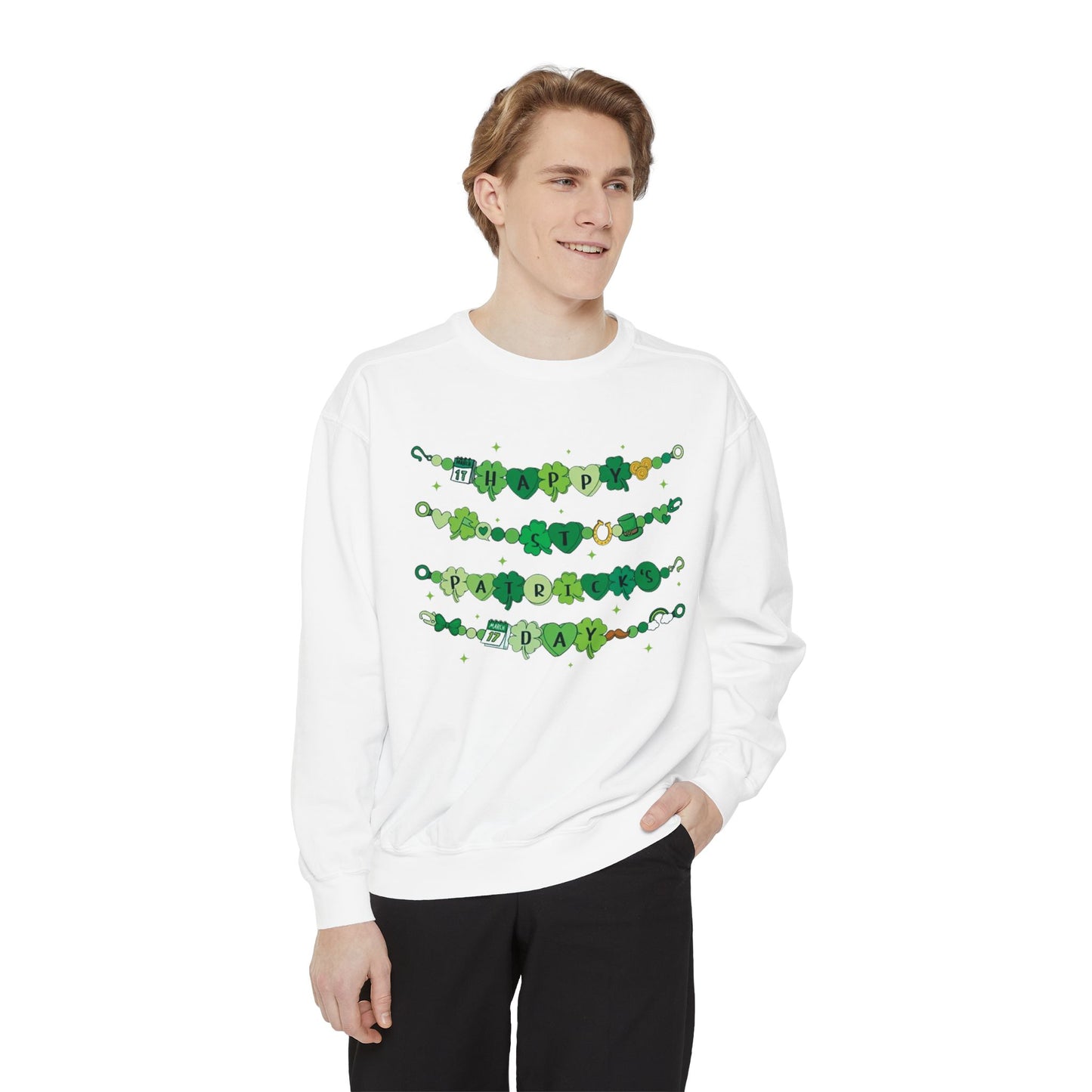 Happy St. Patrick's Day Sweatshirt | Festive Green Charm Bracelet Design | Irish Holiday Sweater