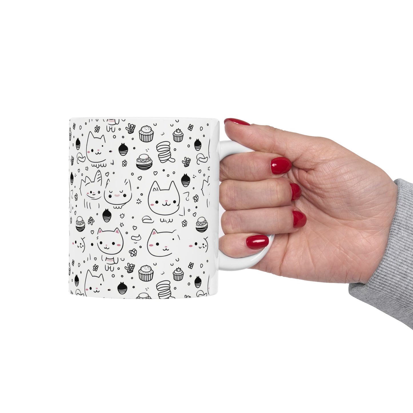 Purr-fectly Adorable Cat & Cupcake Print Ceramic Mug