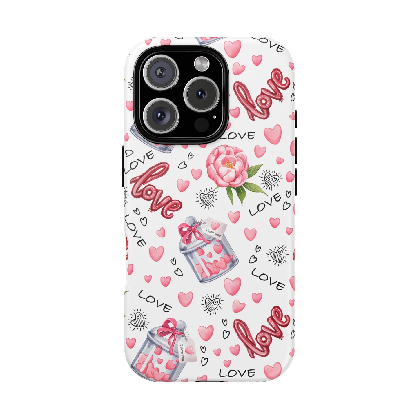 Romantic Heart & Floral Love Durable Phone Case