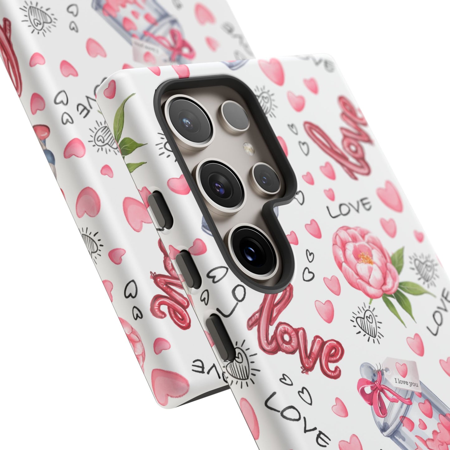 Romantic Heart & Floral Love Durable Phone Case
