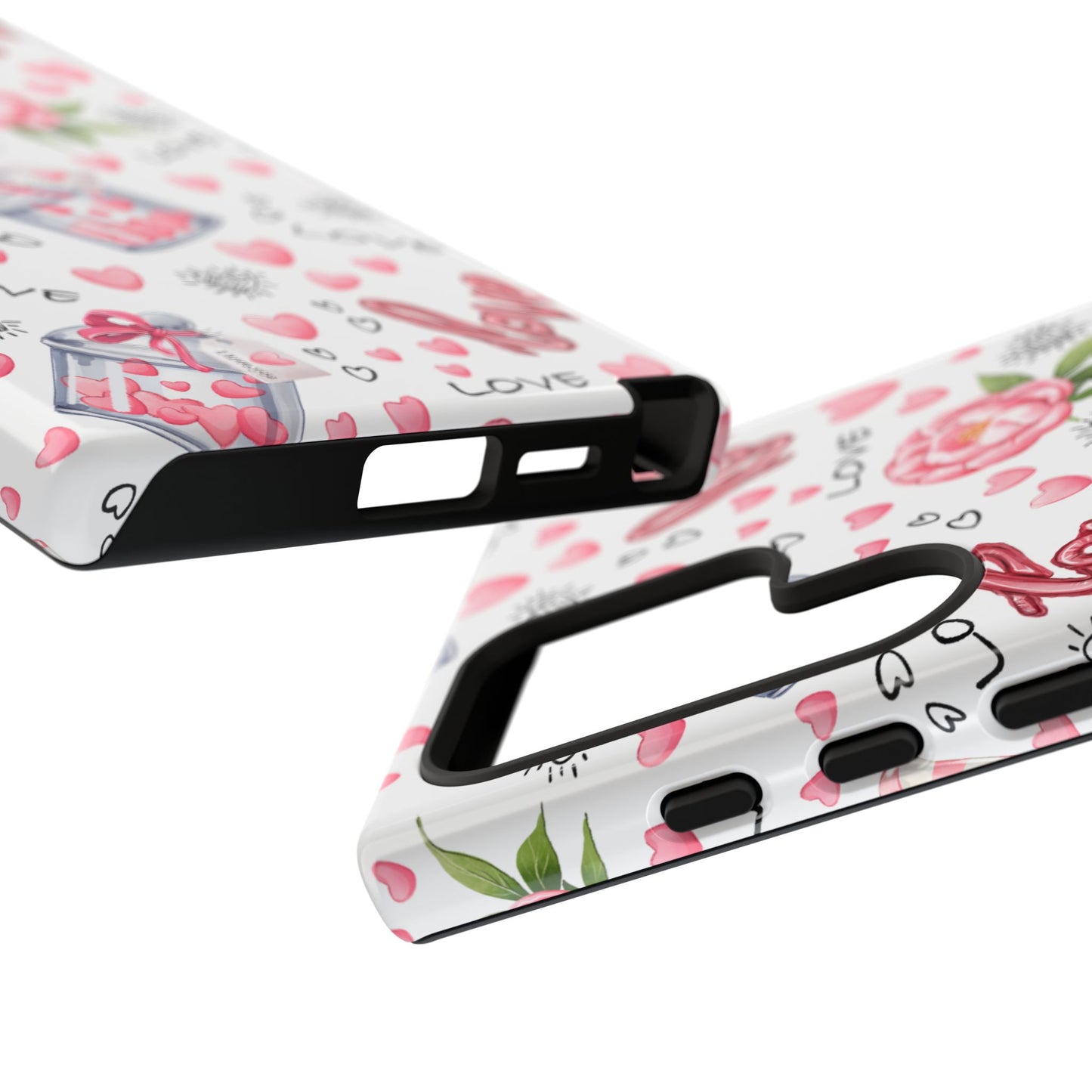 Romantic Heart & Floral Love Durable Phone Case