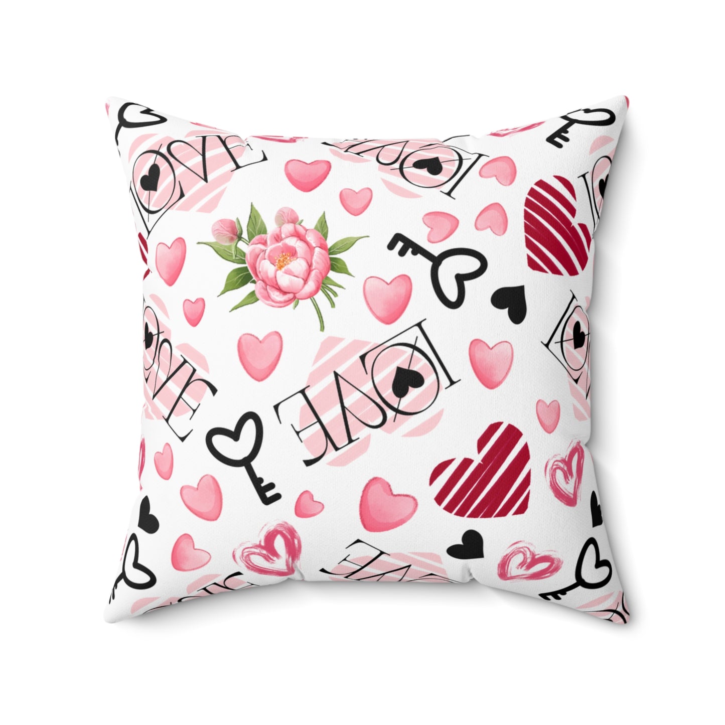 Charming Love & Floral Pattern Spun Polyester Square Pillow