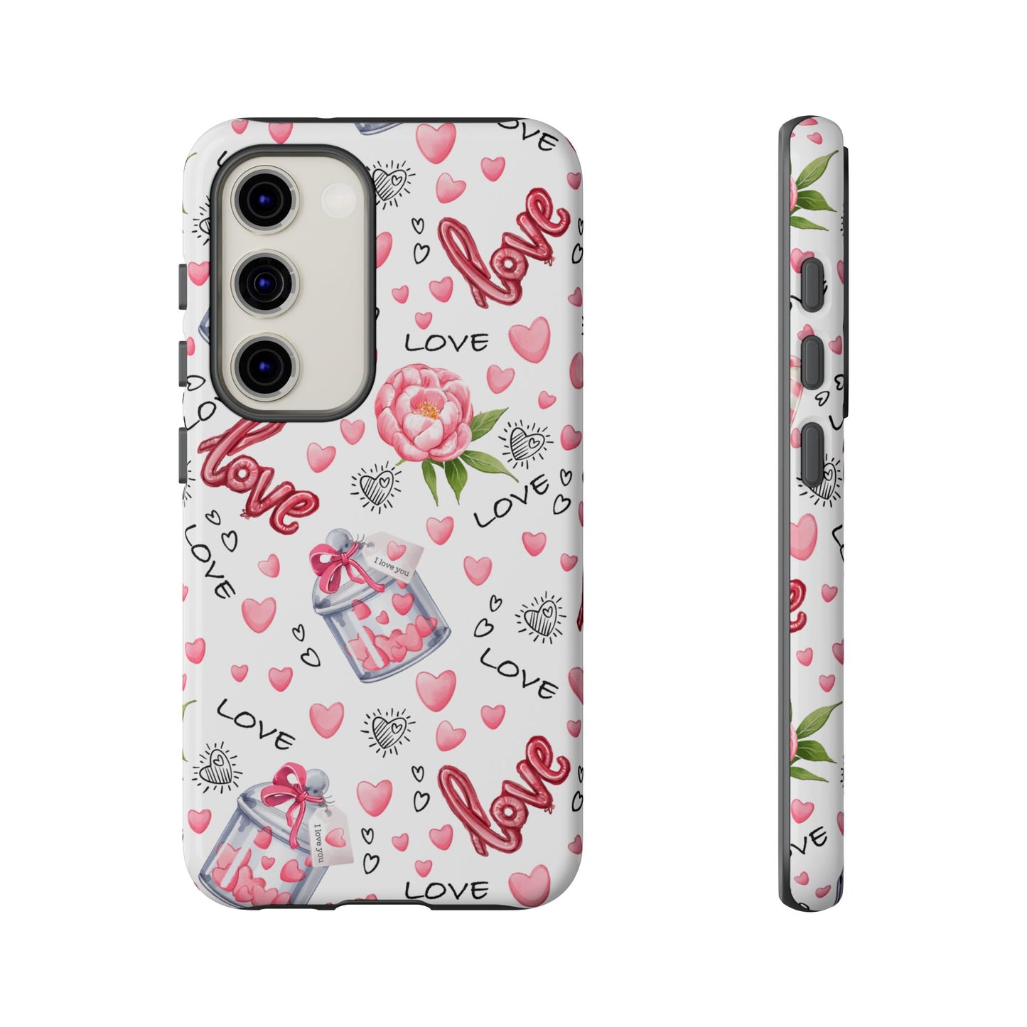 Romantic Heart & Floral Love Durable Phone Case