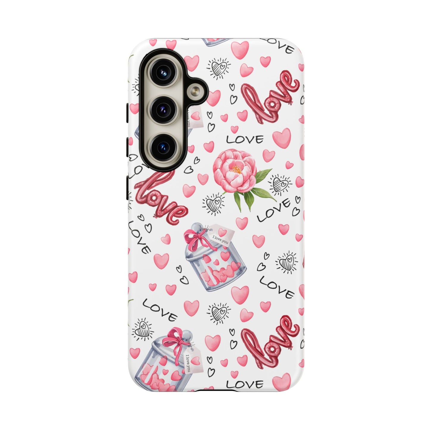 Romantic Heart & Floral Love Durable Phone Case