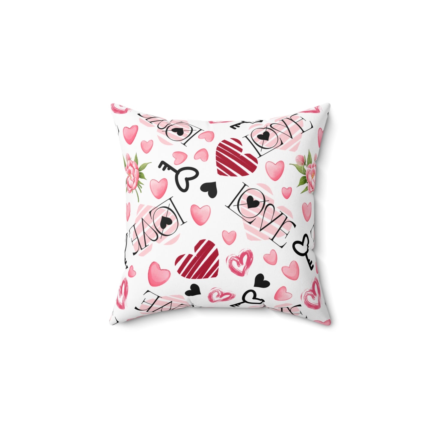 Charming Love & Floral Pattern Spun Polyester Square Pillow