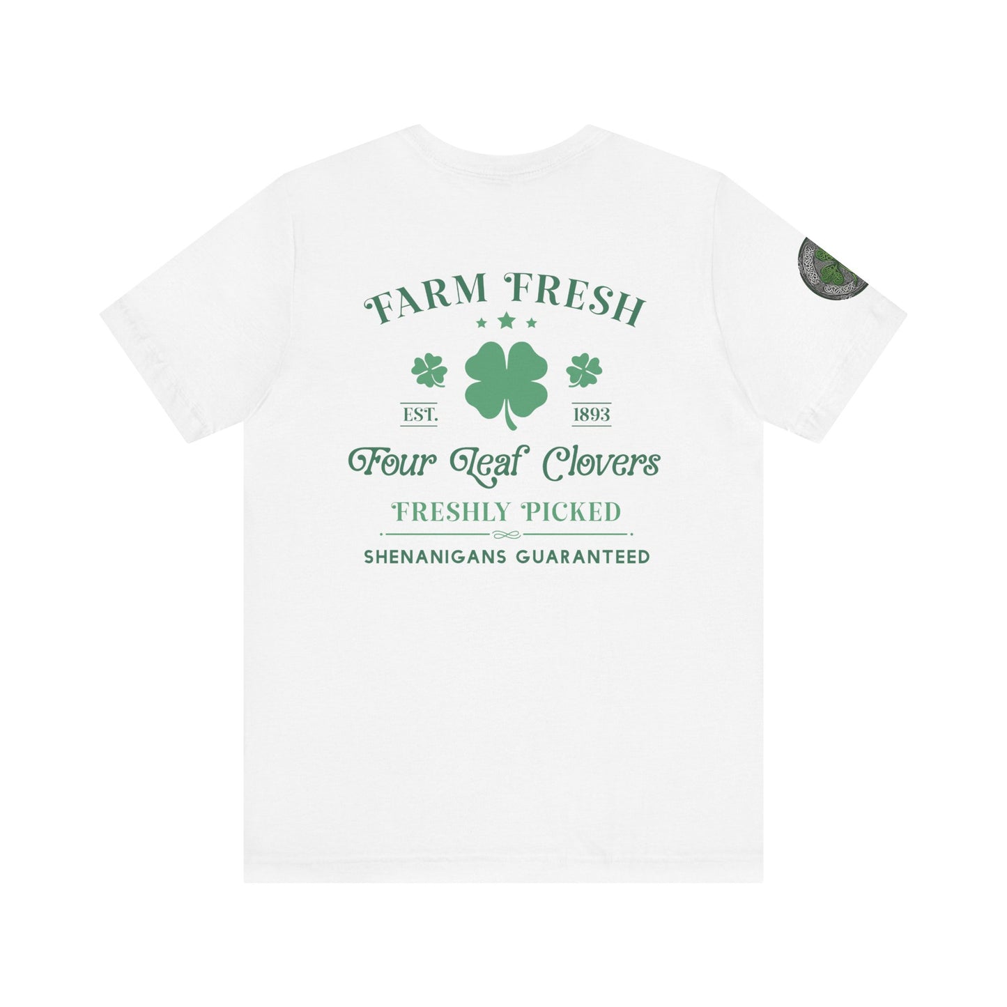 Farm Fresh Four Leaf Clover T-Shirt | Peace Love Shamrocks Double-Sided Design | St. Patrick's Day Vintage Style Tee