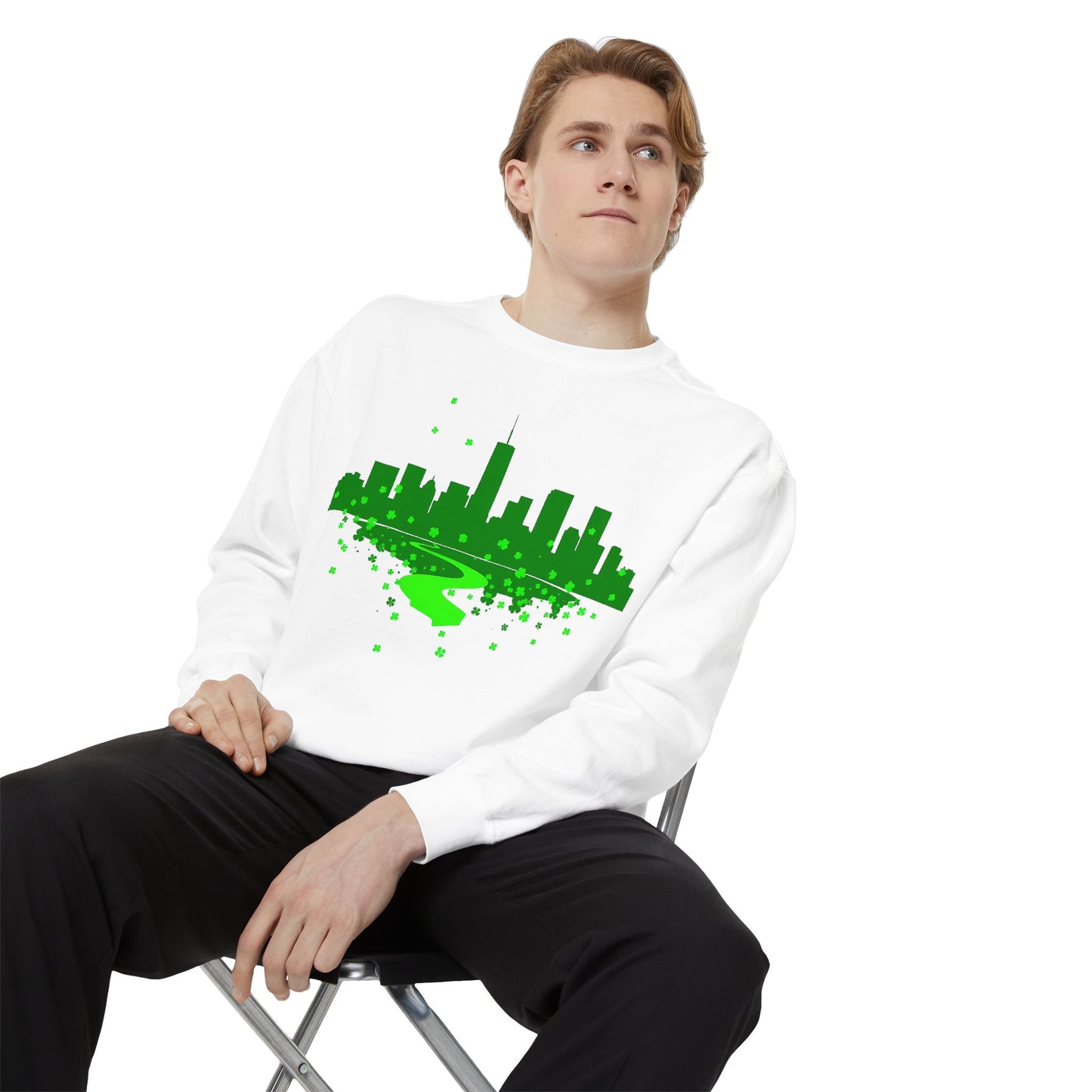 Chicago Skyline St. Patrick's Day Unisex Garment-Dyed Sweatshirt