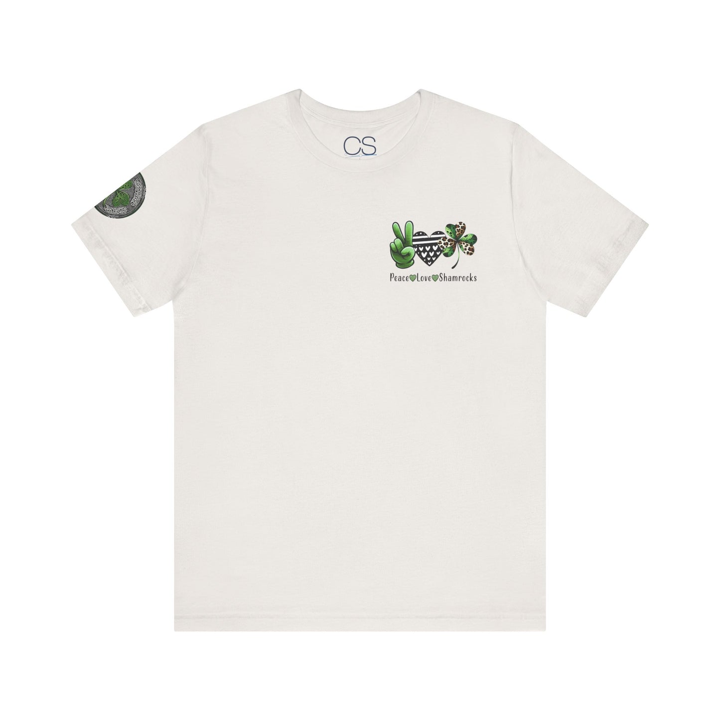 Farm Fresh Four Leaf Clover T-Shirt | Peace Love Shamrocks Double-Sided Design | St. Patrick's Day Vintage Style Tee