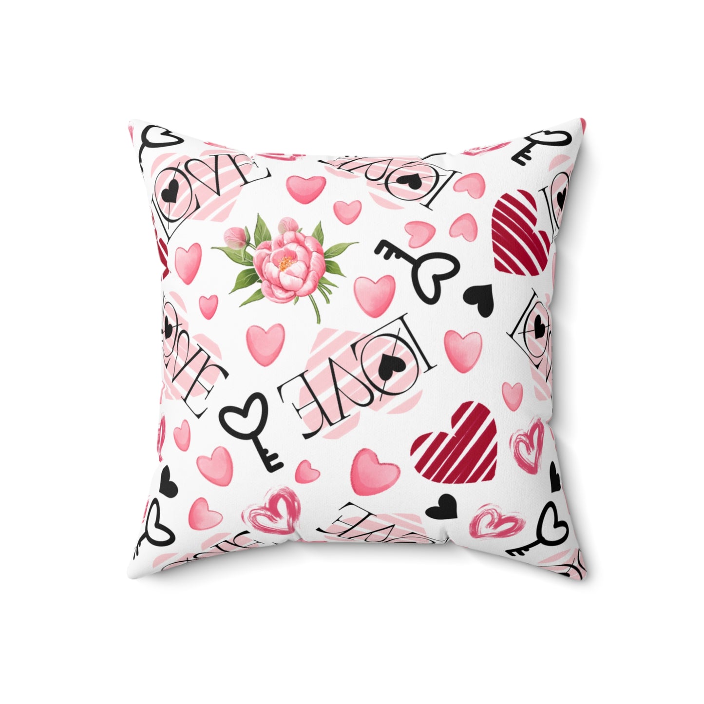 Charming Love & Floral Pattern Spun Polyester Square Pillow