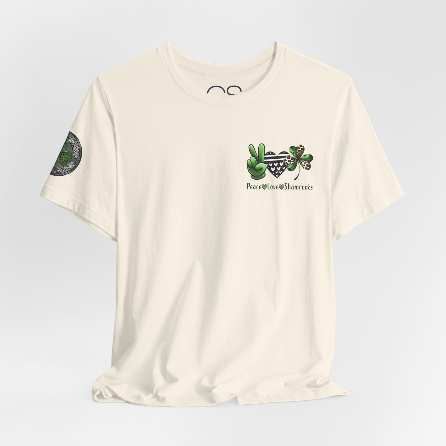 Farm Fresh Four Leaf Clover T-Shirt | Peace Love Shamrocks Double-Sided Design | St. Patrick's Day Vintage Style Tee