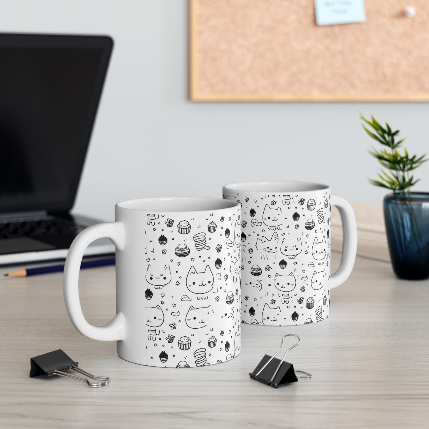 Purr-fectly Adorable Cat & Cupcake Print Ceramic Mug
