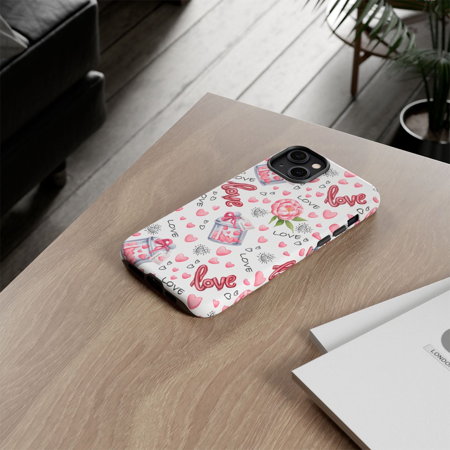 Romantic Heart & Floral Love Durable Phone Case