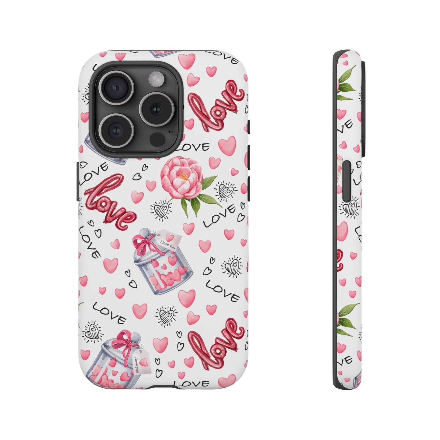Romantic Heart & Floral Love Durable Phone Case