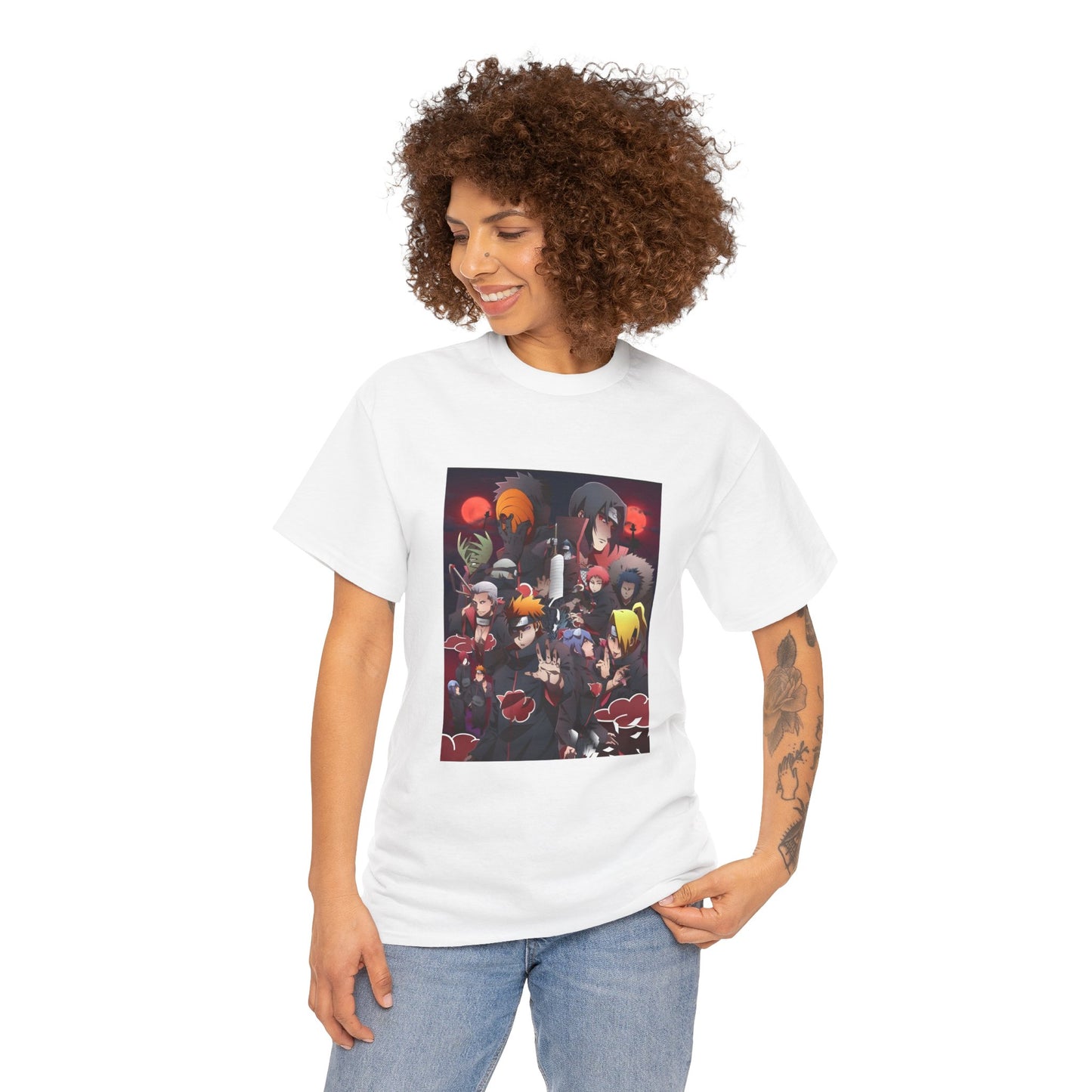 Unisex Heavy Cotton Naruto Akatsuki Anime Front and Back Printed Tee