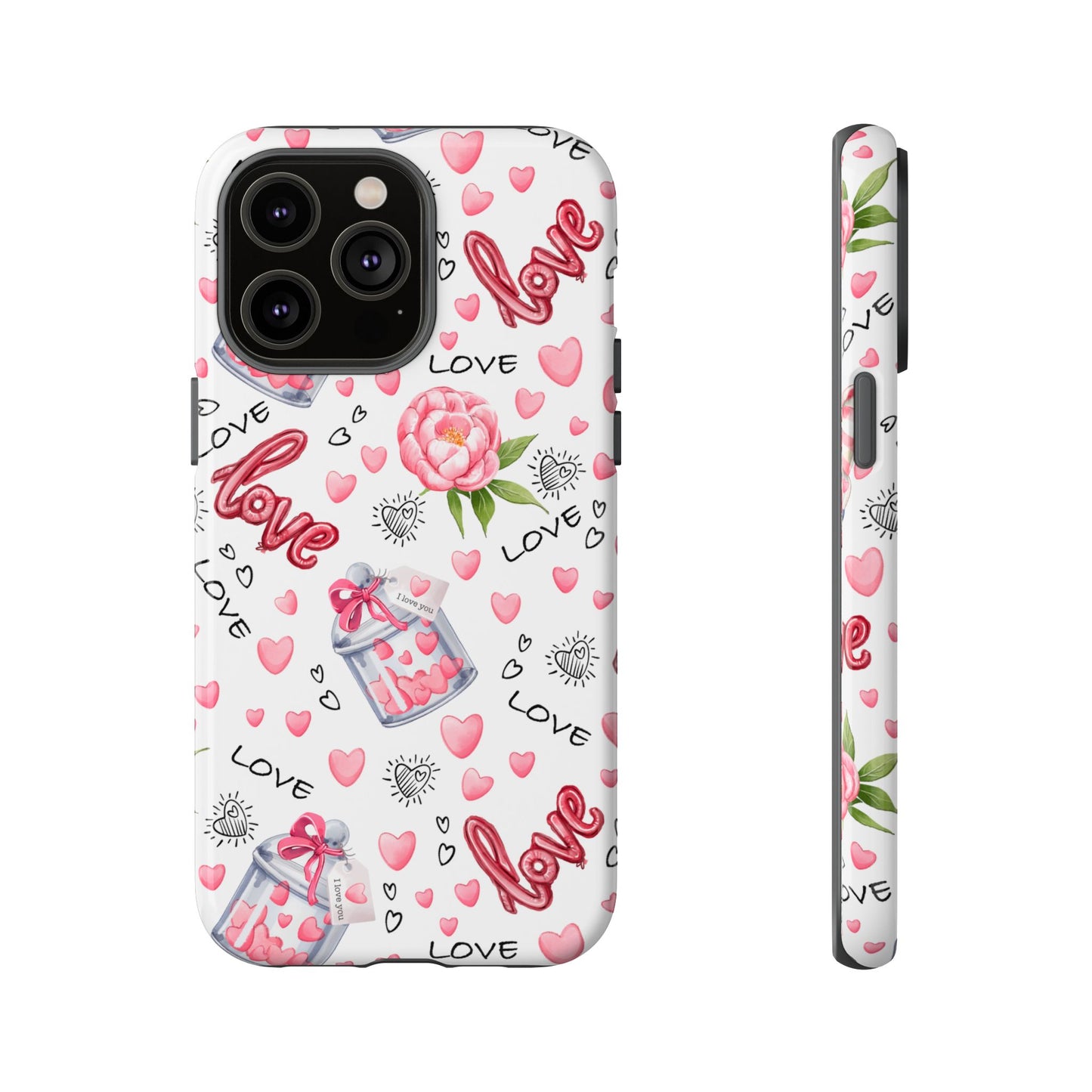 Romantic Heart & Floral Love Durable Phone Case