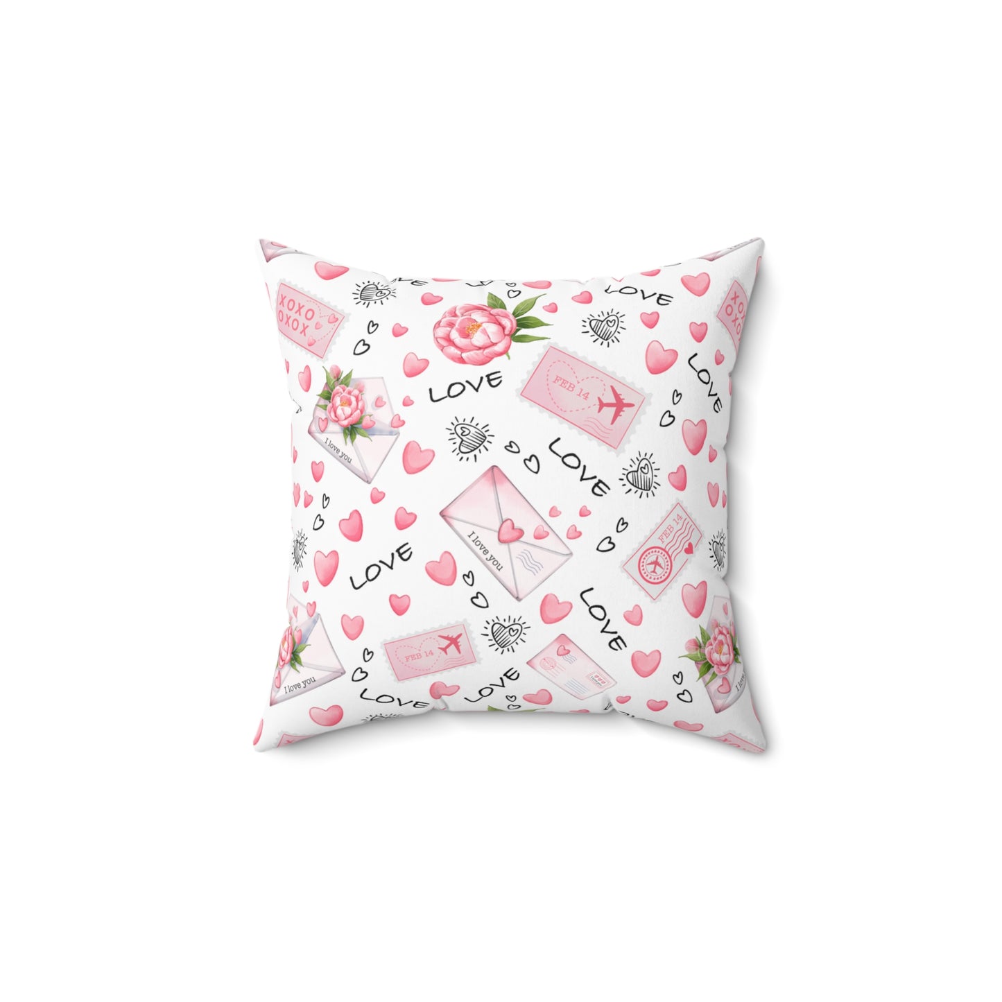 Romantic Hearts & Love Letter Spun Polyester Square Pillow