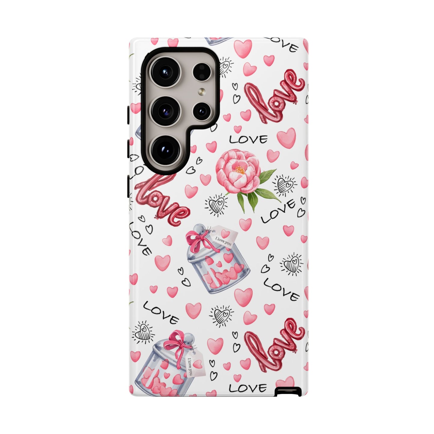 Romantic Heart & Floral Love Durable Phone Case