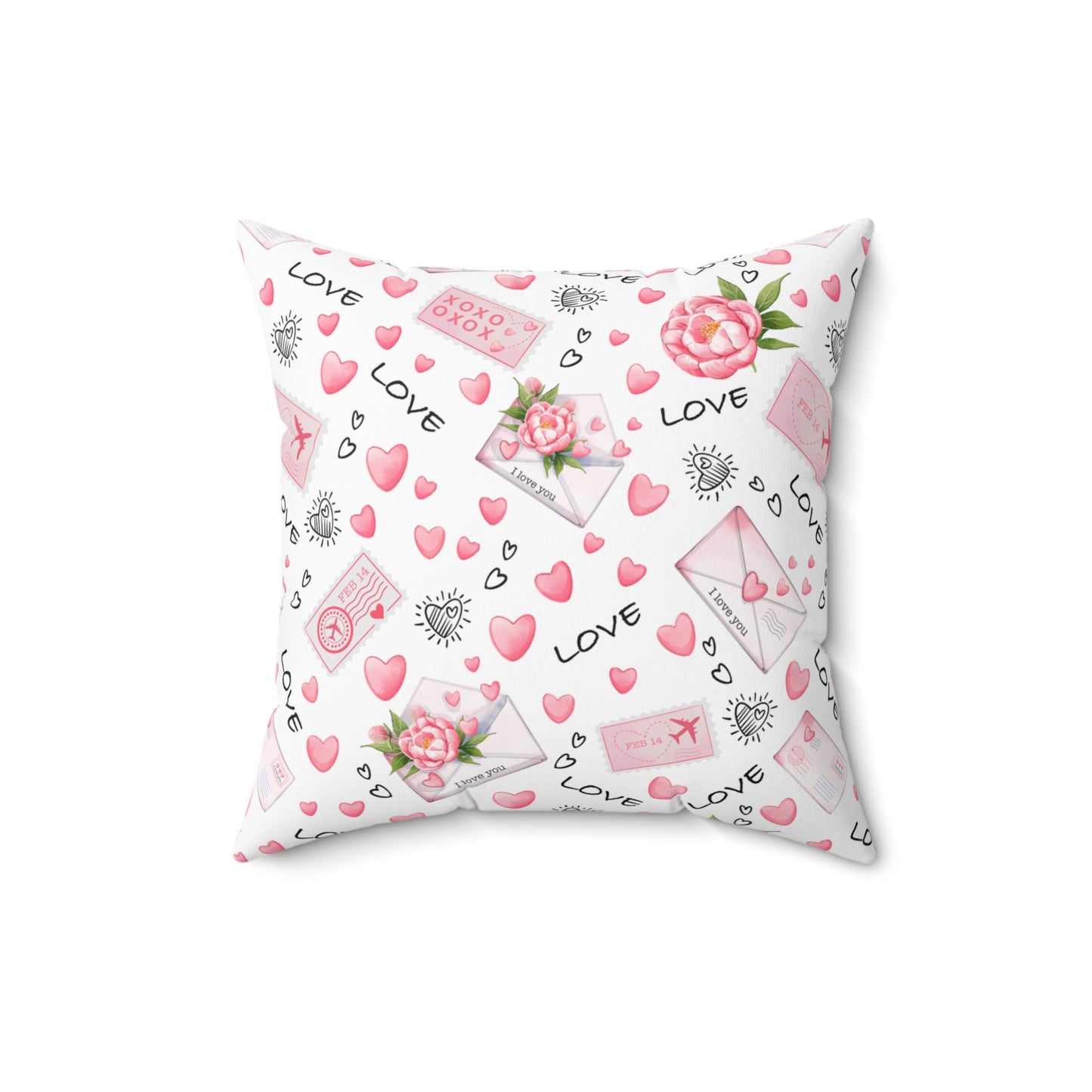 Romantic Hearts & Love Letter Spun Polyester Square Pillow