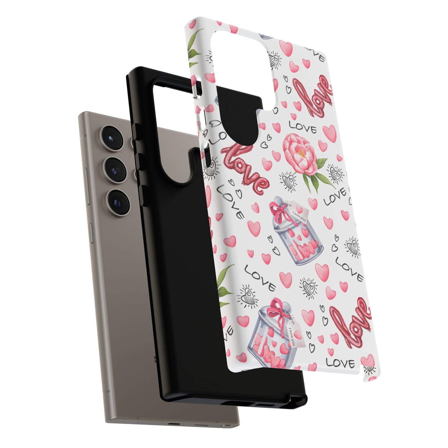 Romantic Heart & Floral Love Durable Phone Case