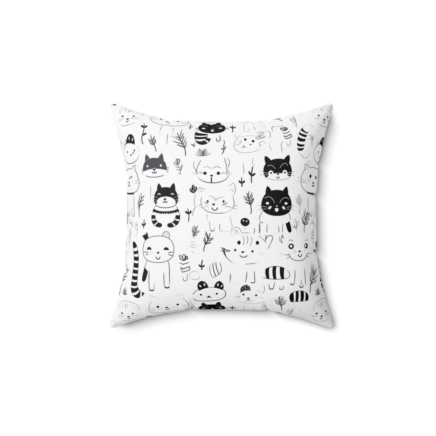 Charming Kitty-Themed Spun Polyester Throw Pillow