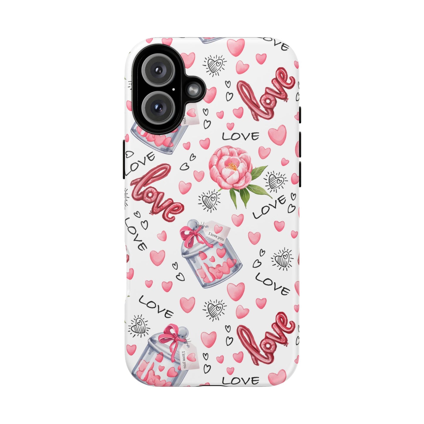 Romantic Heart & Floral Love Durable Phone Case