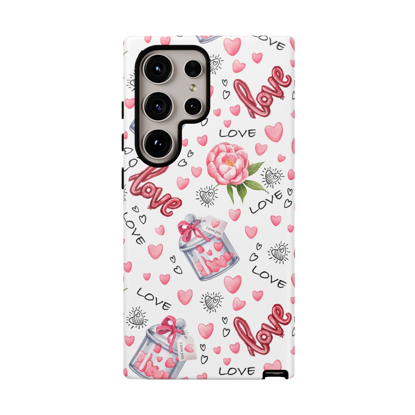 Romantic Heart & Floral Love Durable Phone Case
