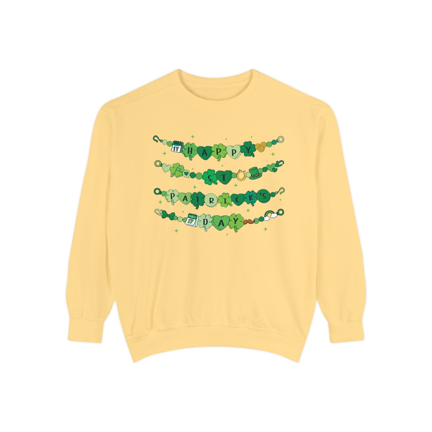 Happy St. Patrick's Day Sweatshirt | Festive Green Charm Bracelet Design | Irish Holiday Sweater
