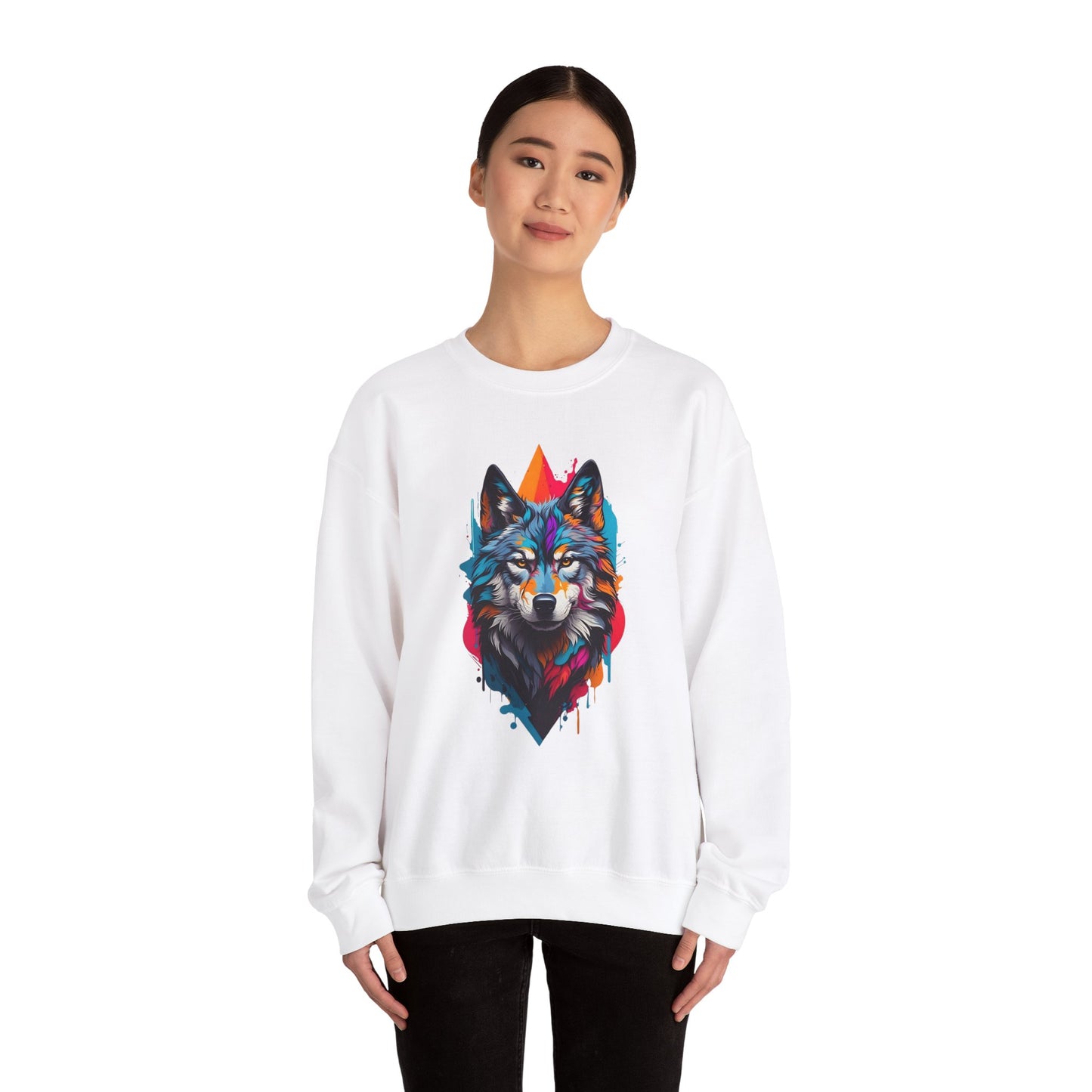 Vibrant Wolf Art Crewneck Sweatshirt - Watercolor Style Graphic