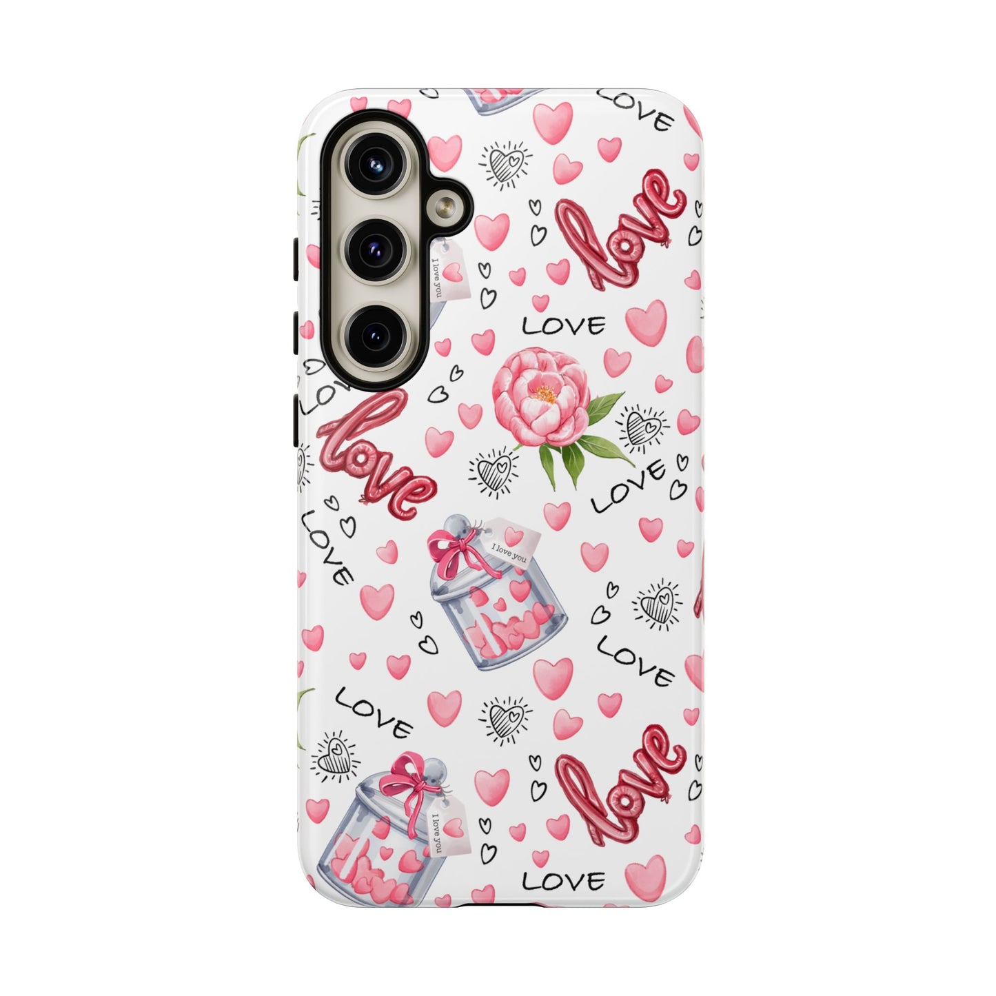 Romantic Heart & Floral Love Durable Phone Case