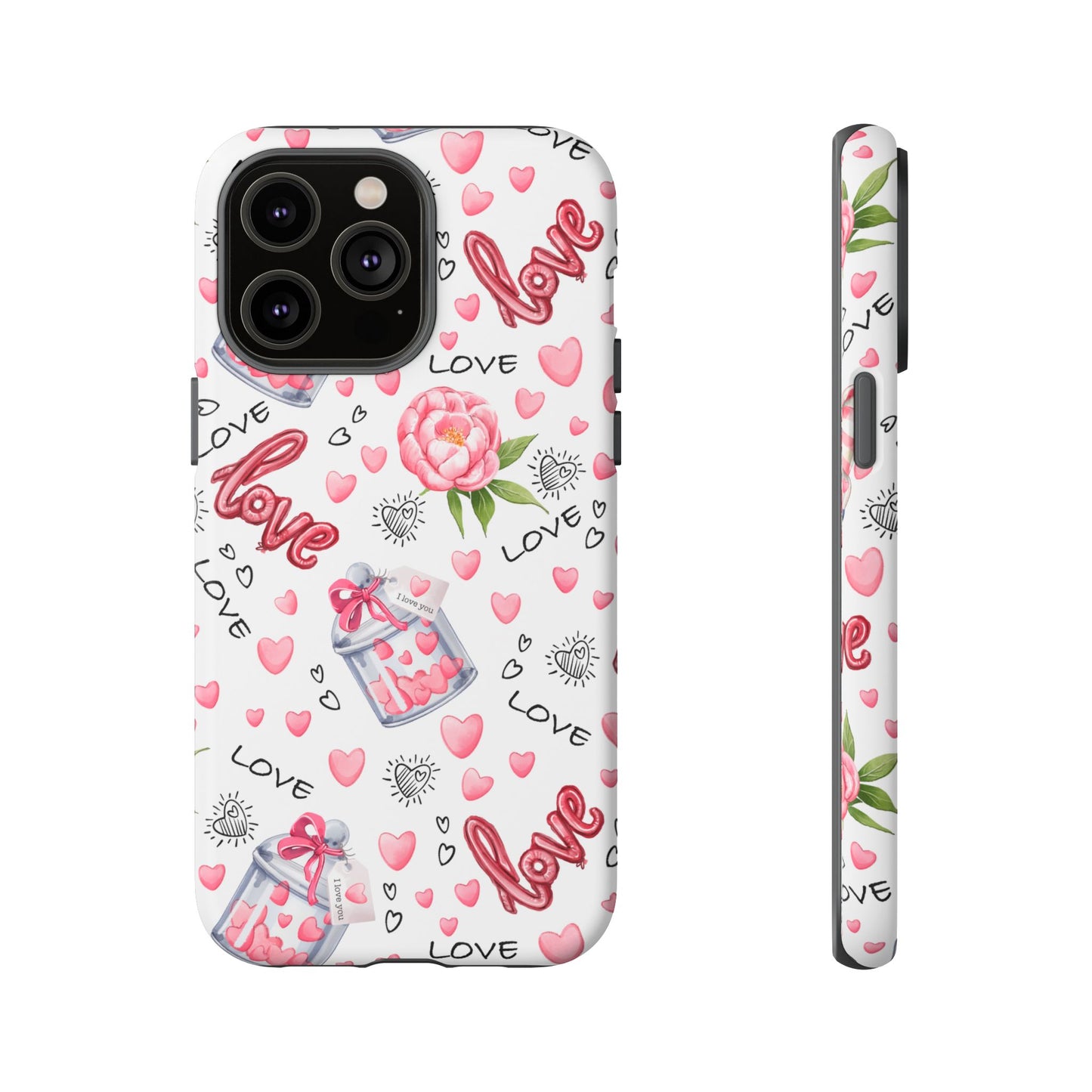 Romantic Heart & Floral Love Durable Phone Case