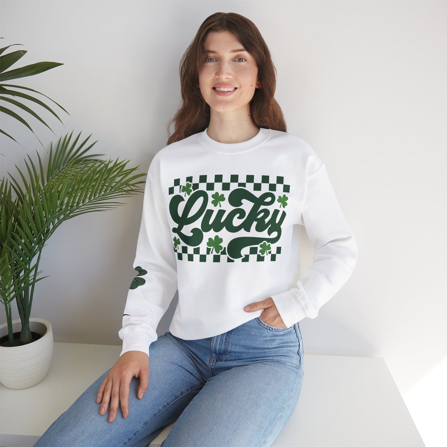 Lucky Shamrock Checkerboard Crewneck Sweatshirt