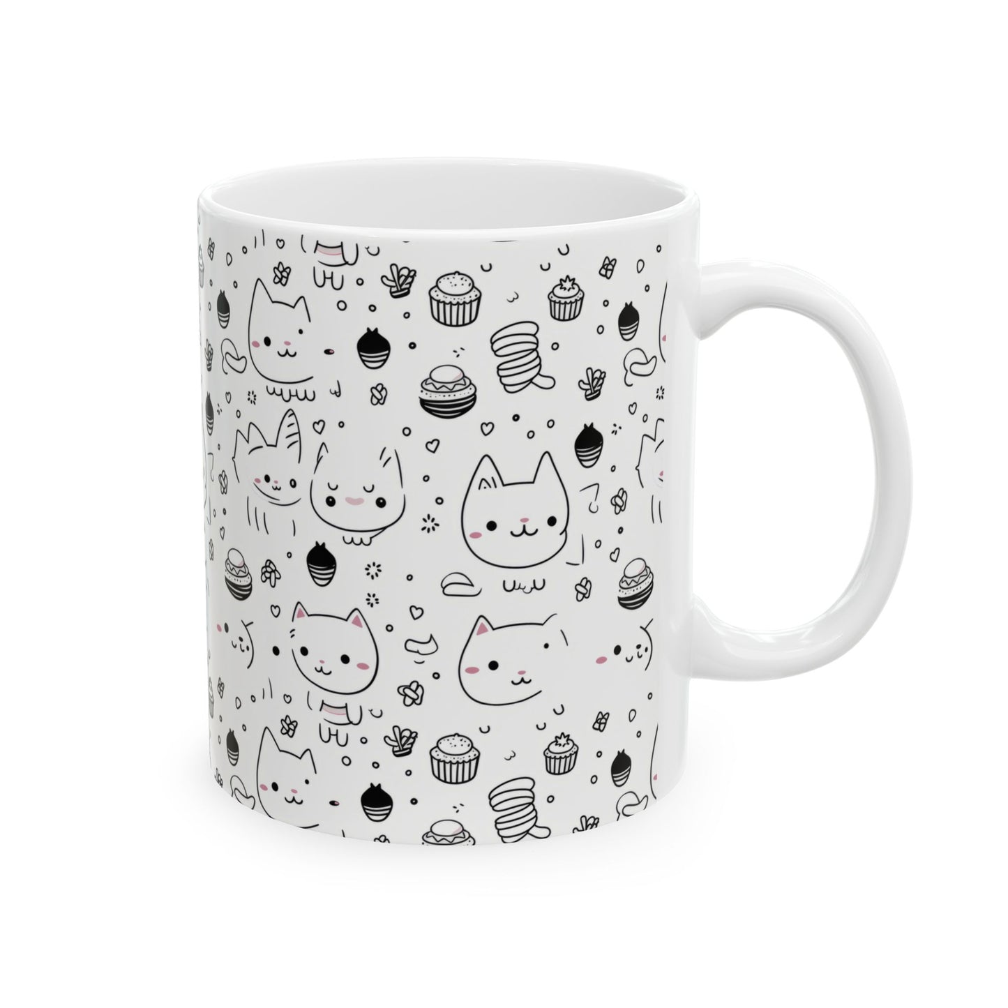 Purr-fectly Adorable Cat & Cupcake Print Ceramic Mug