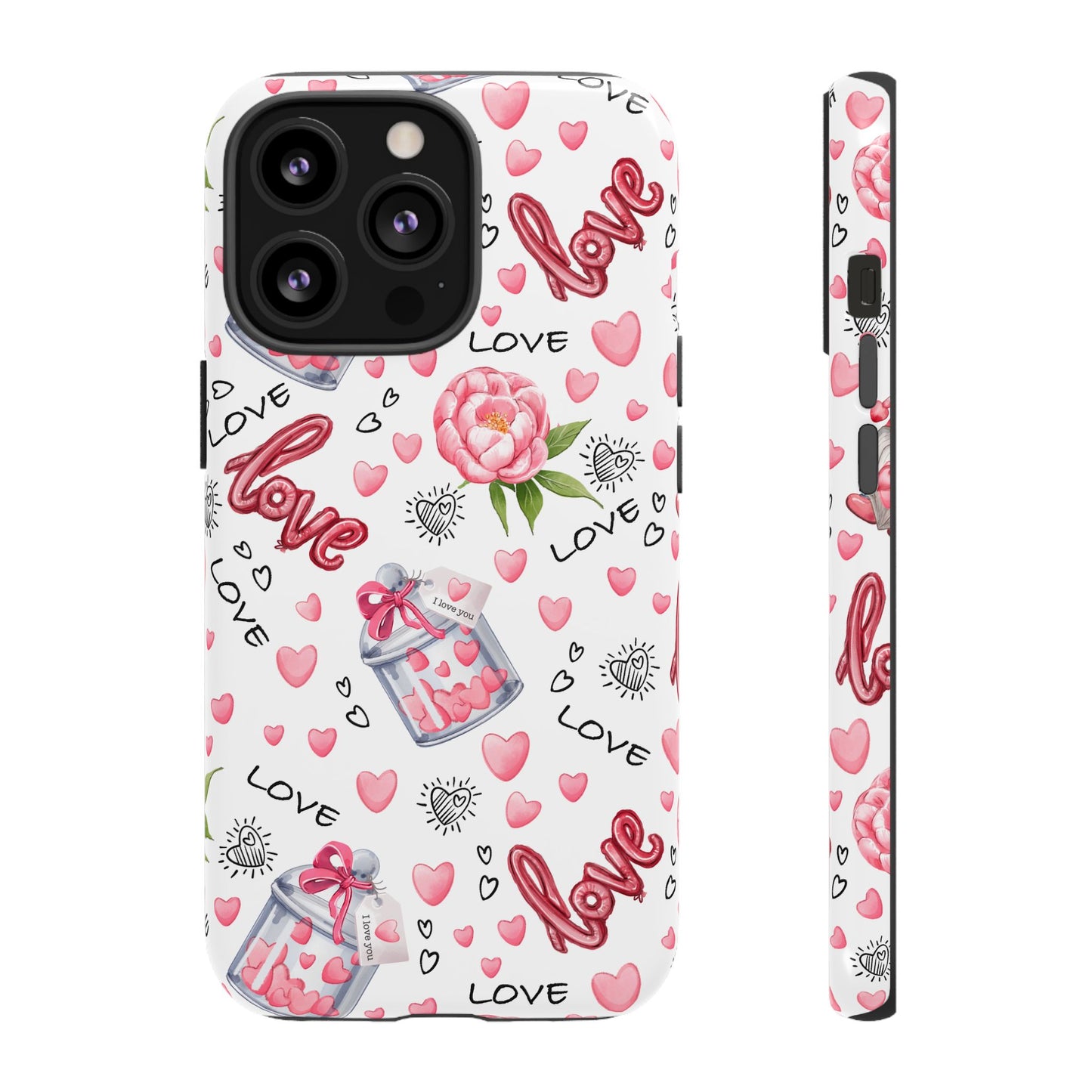 Romantic Heart & Floral Love Durable Phone Case