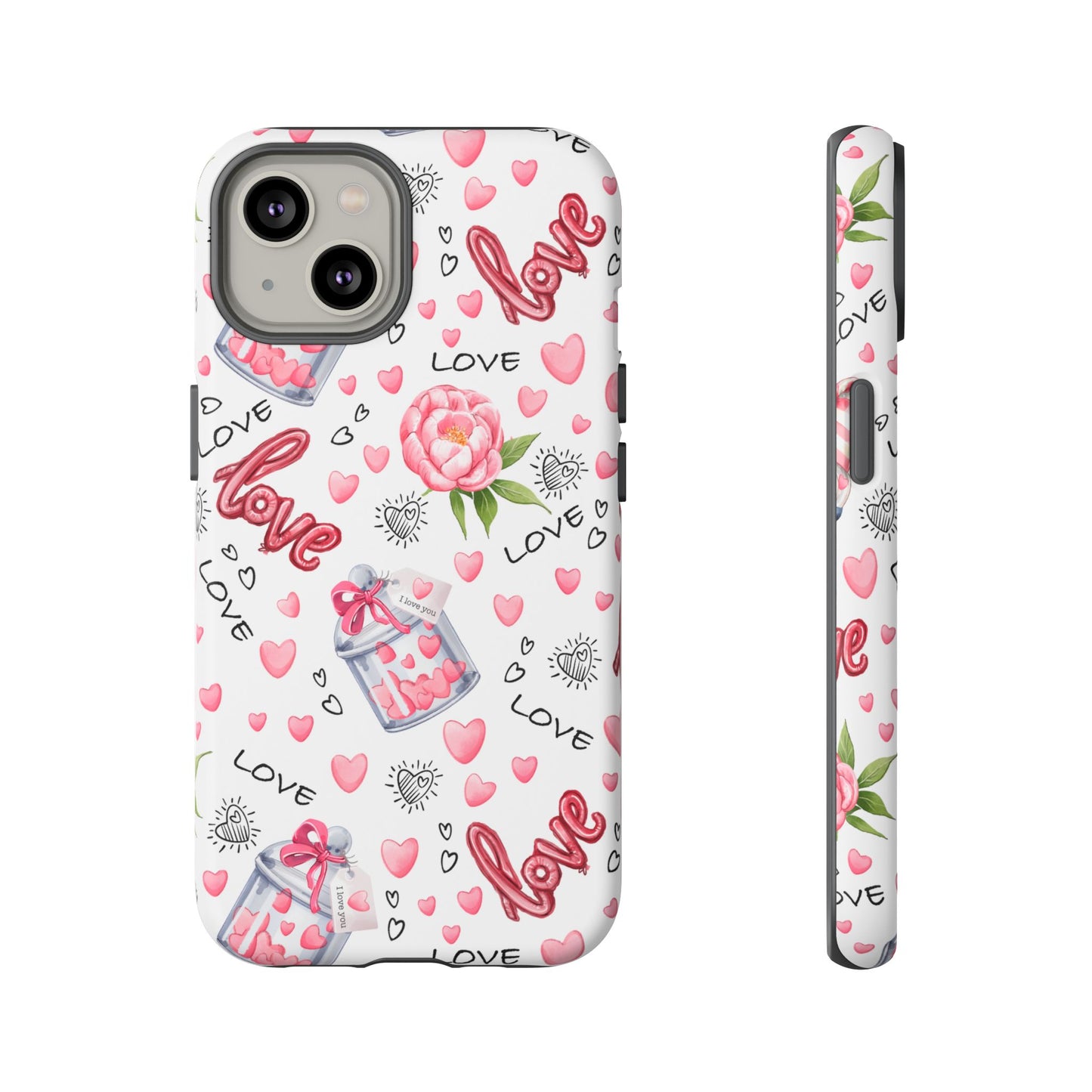 Romantic Heart & Floral Love Durable Phone Case