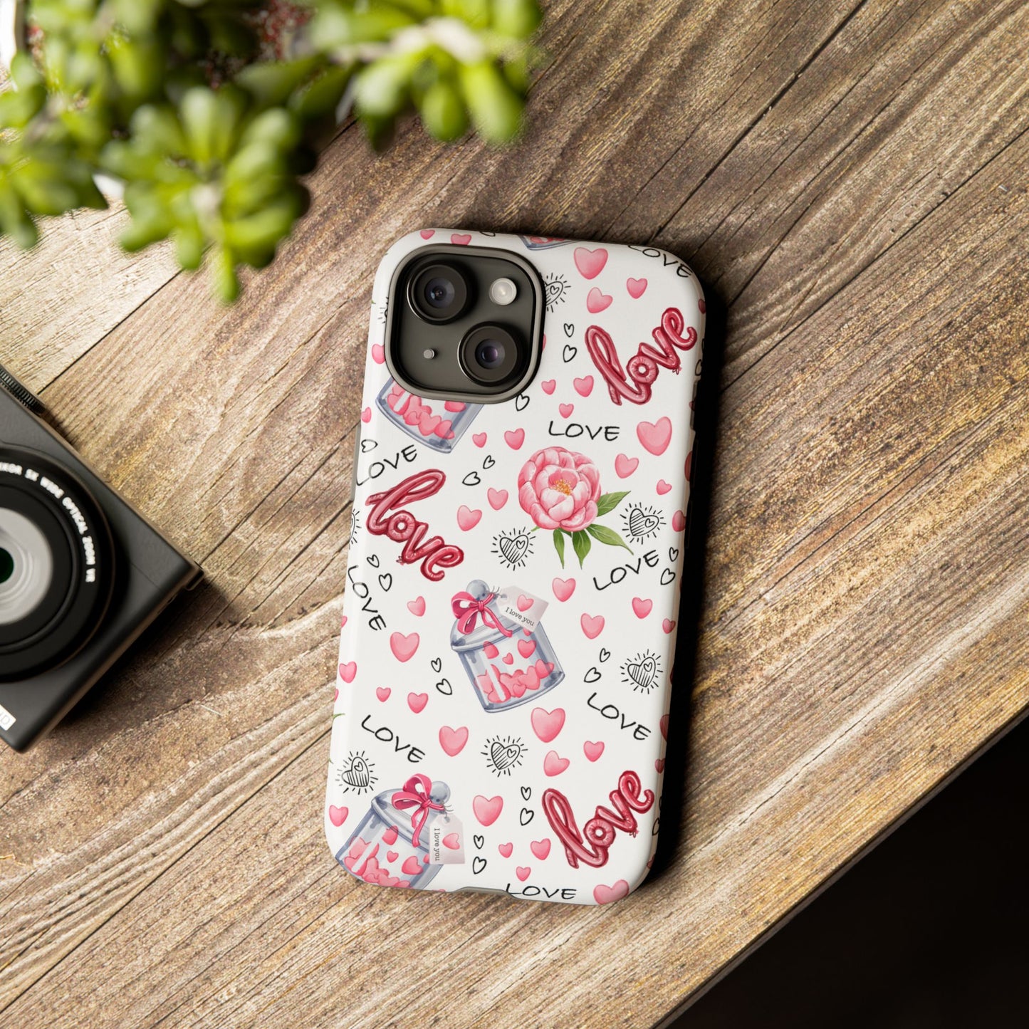 Romantic Heart & Floral Love Durable Phone Case