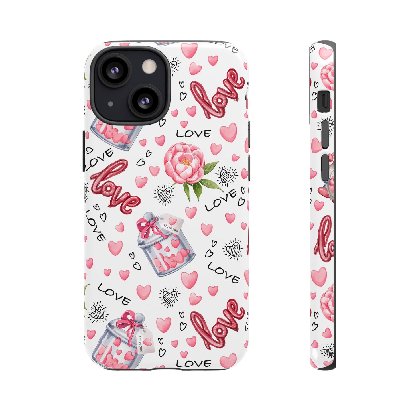 Romantic Heart & Floral Love Durable Phone Case